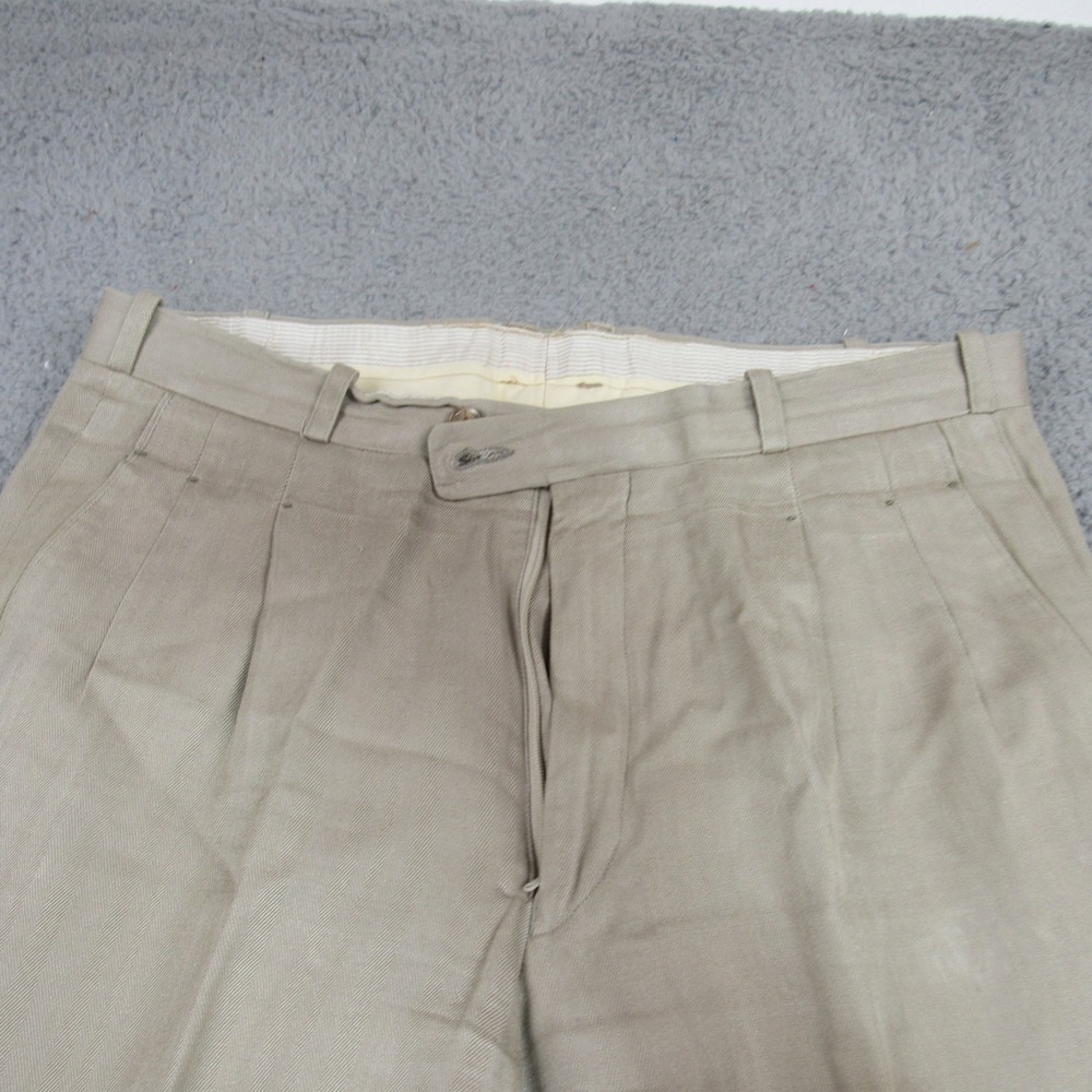 Feldini Mens 100% Silk Herringbone Pleated Dress Pants Taupe Cuffed 35x27 - Picture 2 of 7